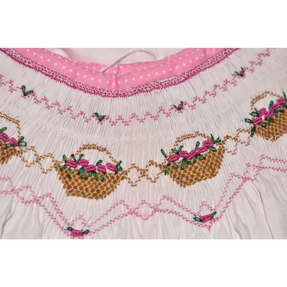 Custom Made Hand Smocked Embroidered Long Dress White Flutter Sleeves Size‎ 3 - Picture 3 of 4